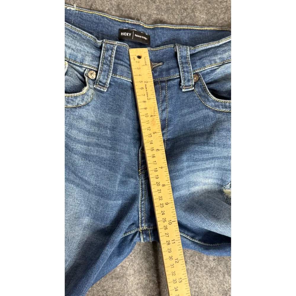 True Religion Ricky Relaxed Straight Distressed Blue Denim Jeans‎ Mens 32